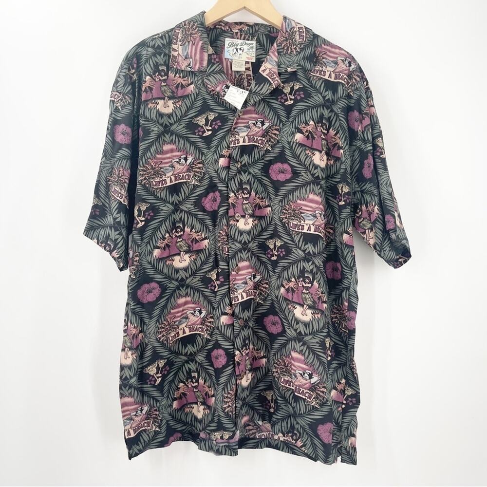 BIG DOGS Shirt Hawaiian Tropical Button Down Short Sleeve NWT Deadstock Large